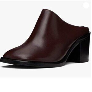 FOWT Women Fashion Closed Round Toe Mules Backless Mid Chunky Block Heels Brown